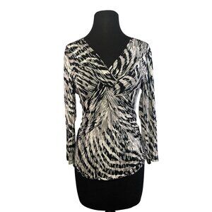 Gray & black Animal Print Twist Front Long Sleeve V Neck Shirt Size Small